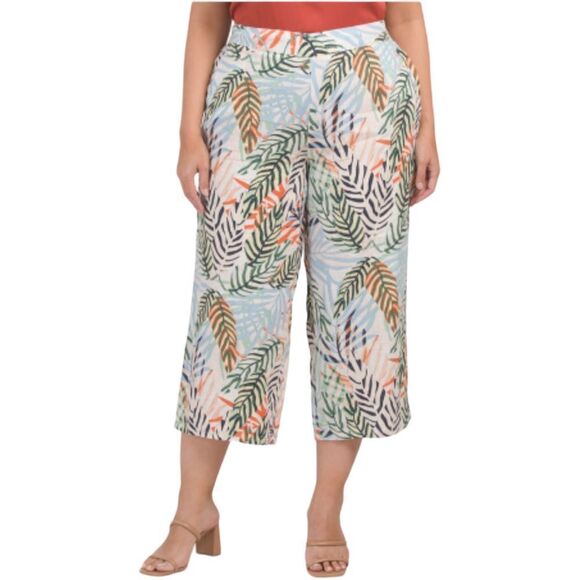 Tahari Pants - NWT TAHARI Tropical Palm Linen Angled Pocket Cropped Pants 1X
